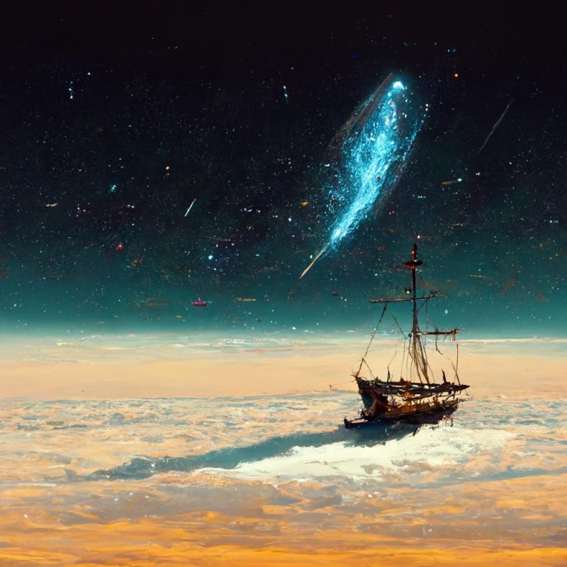 雲の上を走る船と宇宙