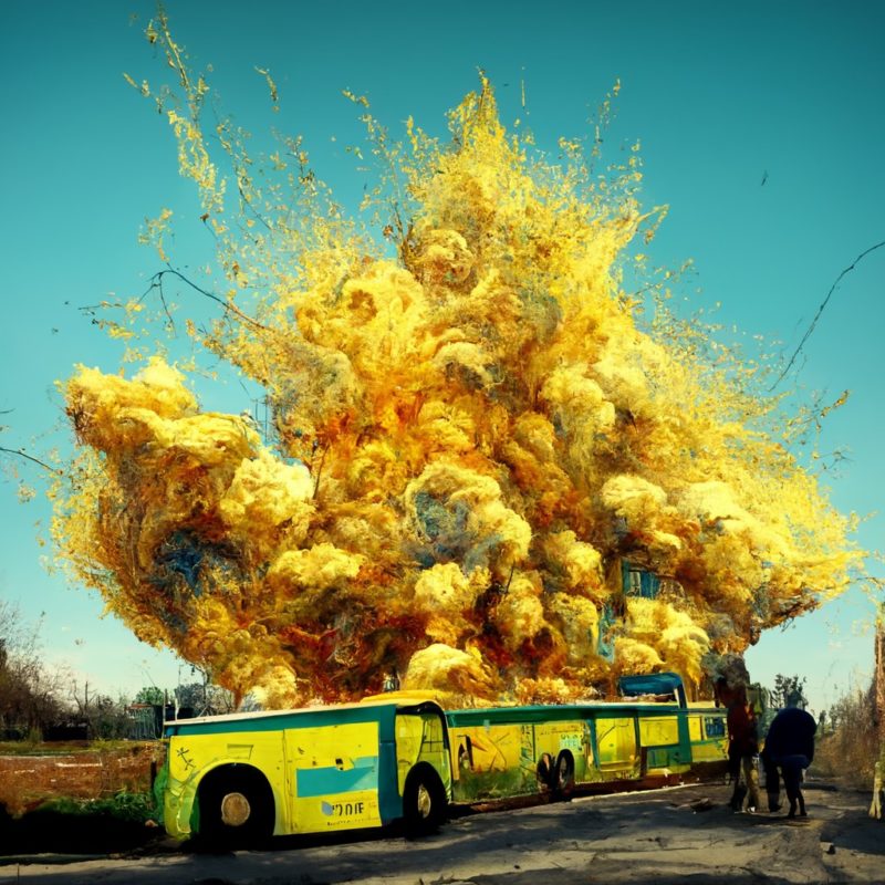バスが爆発したゴッホ風の絵