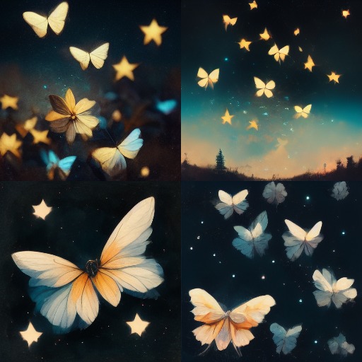 夜空に飛ぶ蝶の四分割の絵